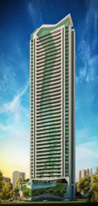 Imagem mostra a vista externa do edifício acqualina, em Fortaleza.